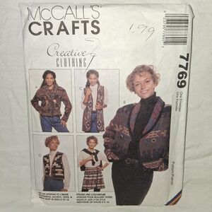 McCalls Crafts Pattern‎ 7769 Afghan Jackets Vests Wrap Skirt Size 8-16 CUT